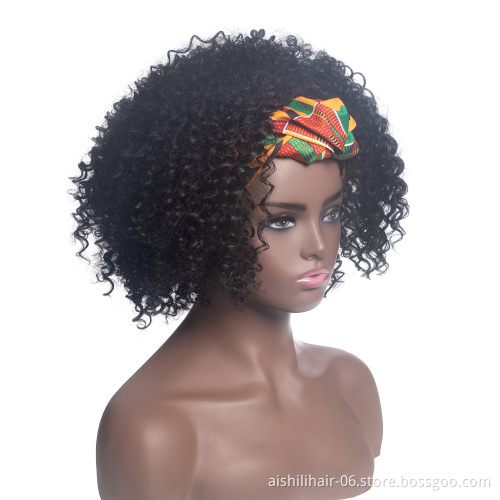 Aishili wholesale Afro curly deep wave synthetic wrap turban hair headband wig for black women